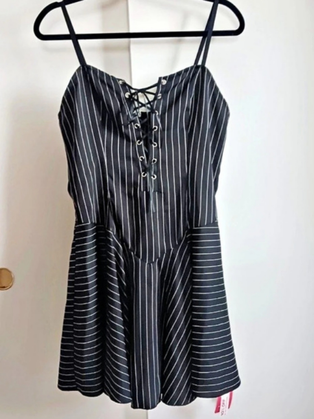 ROMWE Black Pinstripe Lace-Up Mini Dress